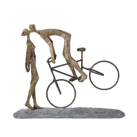 SAGEBROOK HOME Sagebrook Home 14389 11.5 in. Polyresin Kissing Couple with Bike Sculpture; Bronze & Copper 14389